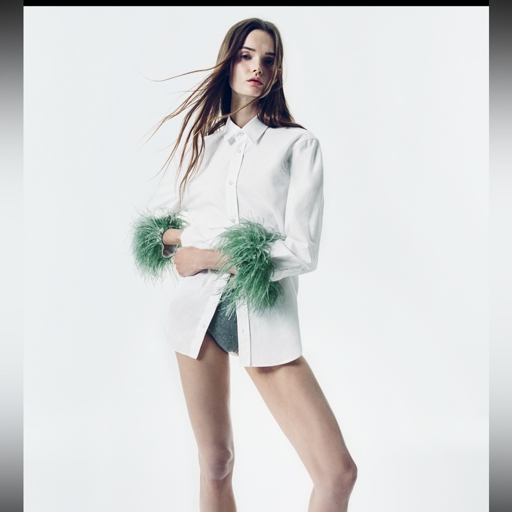 ZARA Feather White Poplin Shirt